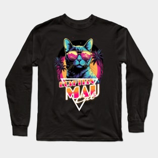 Retro Wave Egyptian Mau Cat Miami Shirt Long Sleeve T-Shirt